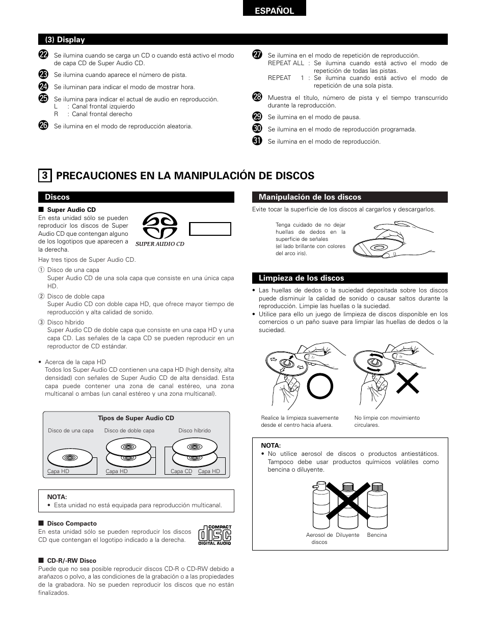 Stereo, 3 precauciones en la manipulación de discos | Technicolor - Thomson DCD-SA1 User Manual | Page 53 / 86