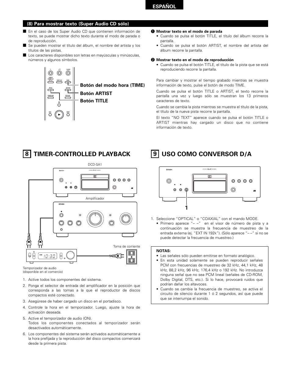 8 timer-controlled playback, 9 uso como conversor d/a | Technicolor - Thomson DCD-SA1 User Manual | Page 59 / 86