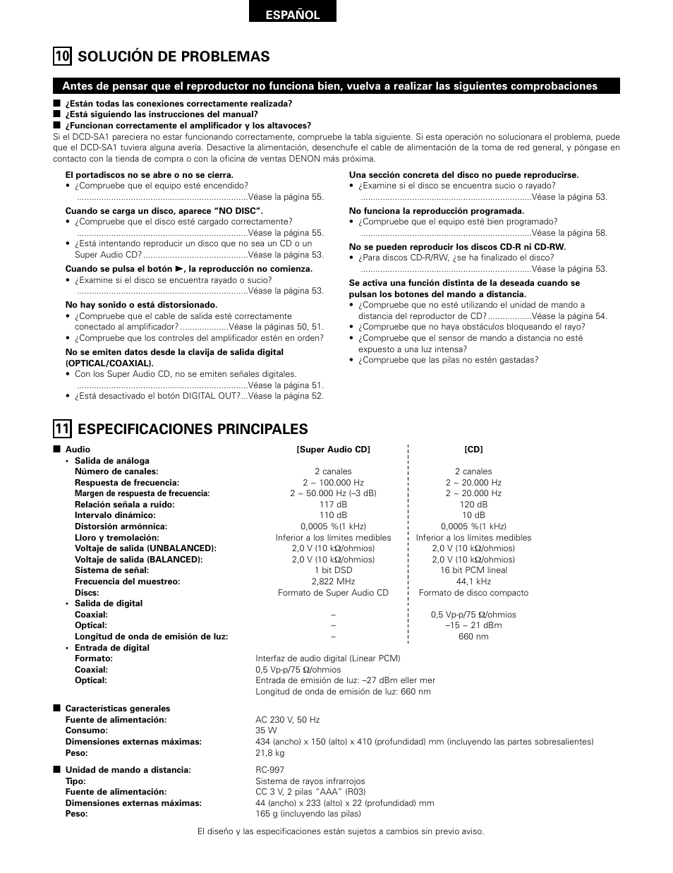 11 especificaciones principales, 10 solución de problemas, Español | Technicolor - Thomson DCD-SA1 User Manual | Page 60 / 86