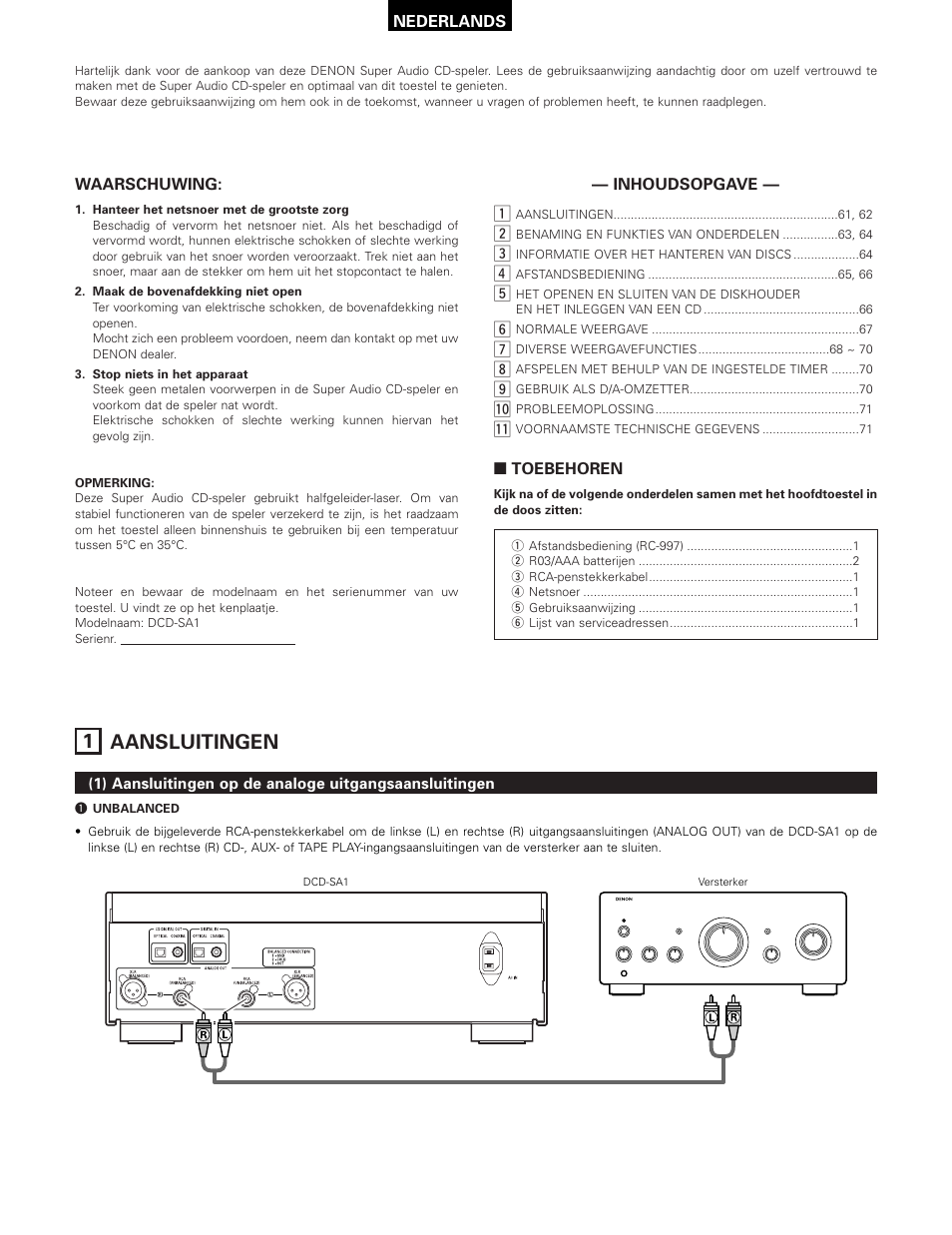 Nederlands, 1 aansluitingen | Technicolor - Thomson DCD-SA1 User Manual | Page 61 / 86