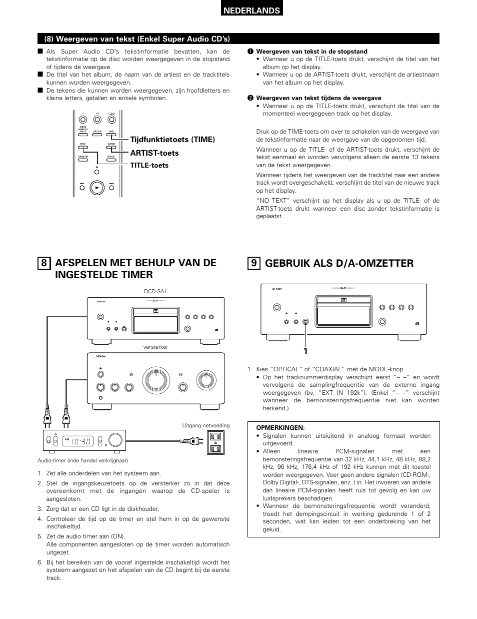 8 afspelen met behulp van de ingestelde timer, 9 gebruik als d/a-omzetter | Technicolor - Thomson DCD-SA1 User Manual | Page 70 / 86