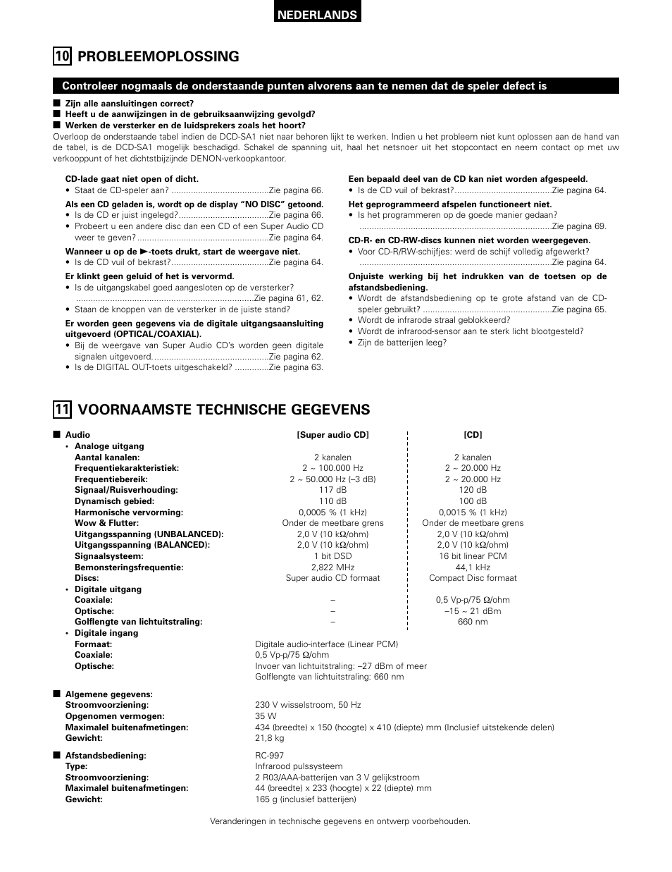 11 voornaamste technische gegevens, 10 probleemoplossing, Nederlands | Technicolor - Thomson DCD-SA1 User Manual | Page 71 / 86