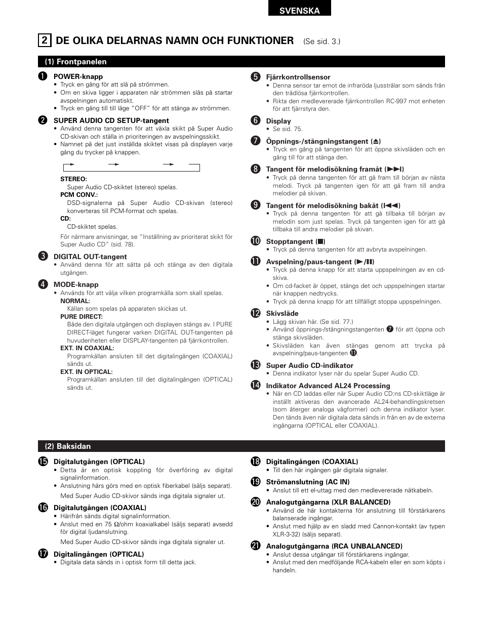 2 de olika delarnas namn och funktioner | Technicolor - Thomson DCD-SA1 User Manual | Page 74 / 86