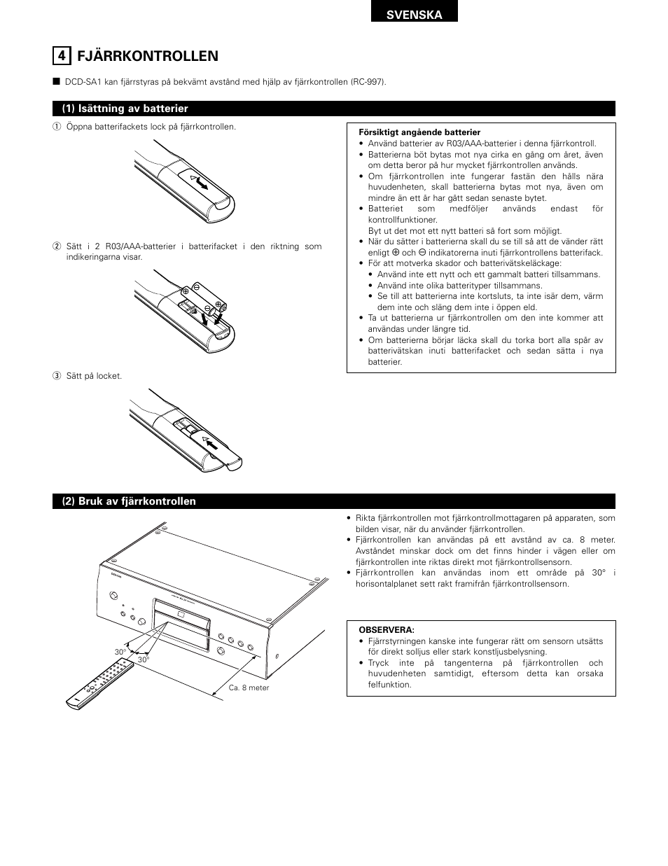4 fjärrkontrollen, Svenska | Technicolor - Thomson DCD-SA1 User Manual | Page 76 / 86