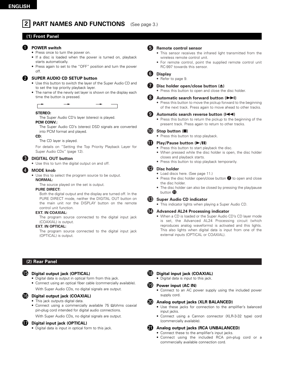 Part names and functions, 2 part names and functions | Technicolor - Thomson DCD-SA1 User Manual | Page 8 / 86