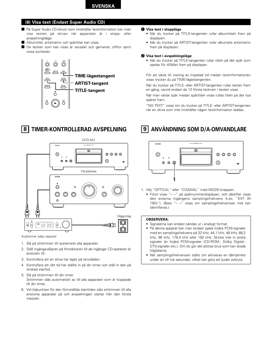 8 timer-kontrollerad avspelning, 9 användning som d/a-omvandlare | Technicolor - Thomson DCD-SA1 User Manual | Page 81 / 86
