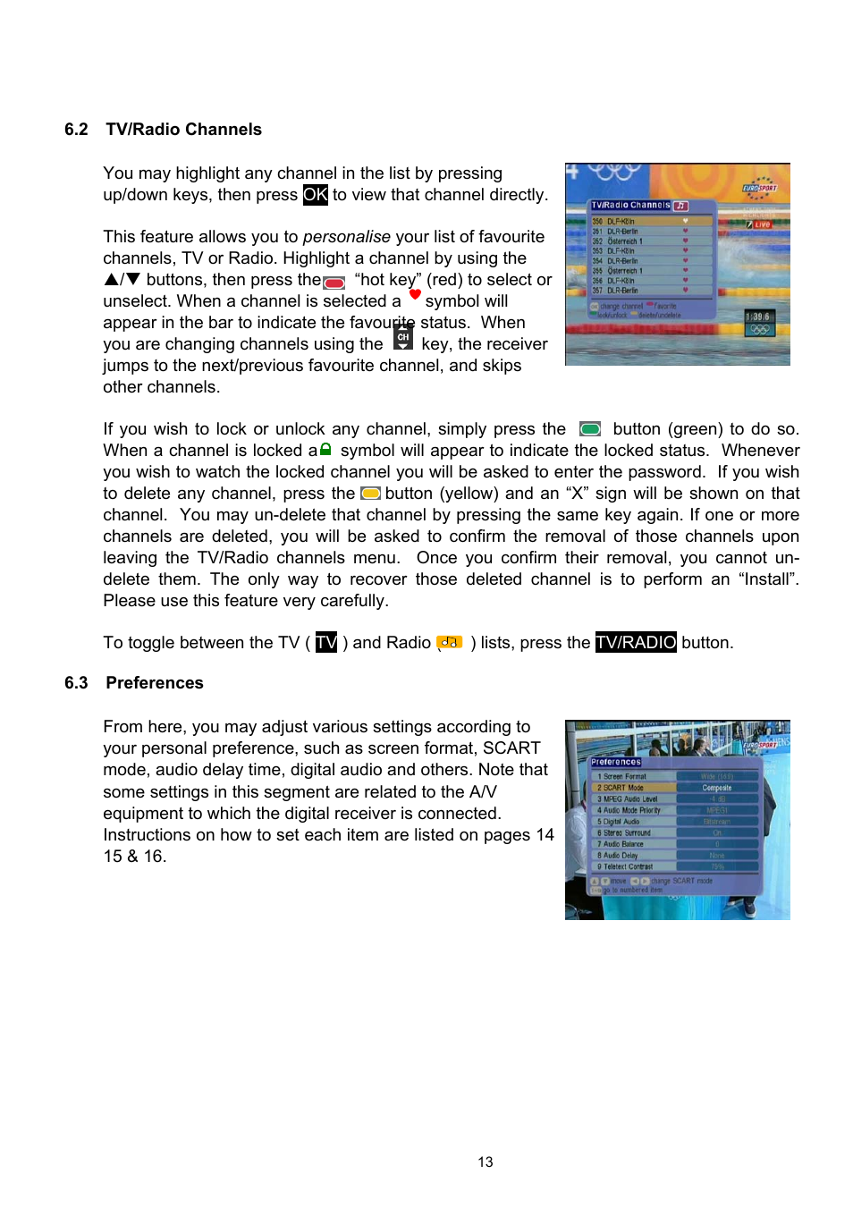 Tv/radio channels, Preferences | Technicolor - Thomson TU-SZT105A User Manual | Page 13 / 24