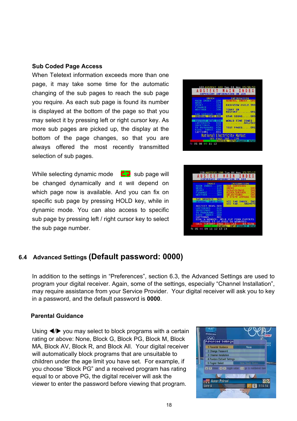 Advanced settings (default password: 0000), Advanced settings, Default password: 0000) | Technicolor - Thomson TU-SZT105A User Manual | Page 18 / 24