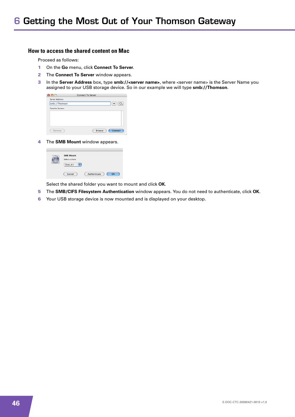 How to access the shared content on mac, 6getting the most out of your thomson gateway | Technicolor - Thomson TG784 User Manual | Page 52 / 86