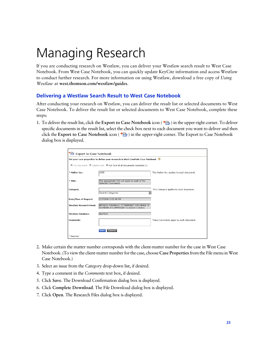 Managing research | Technicolor - Thomson West Case Notebook User Manual | Page 31 / 80