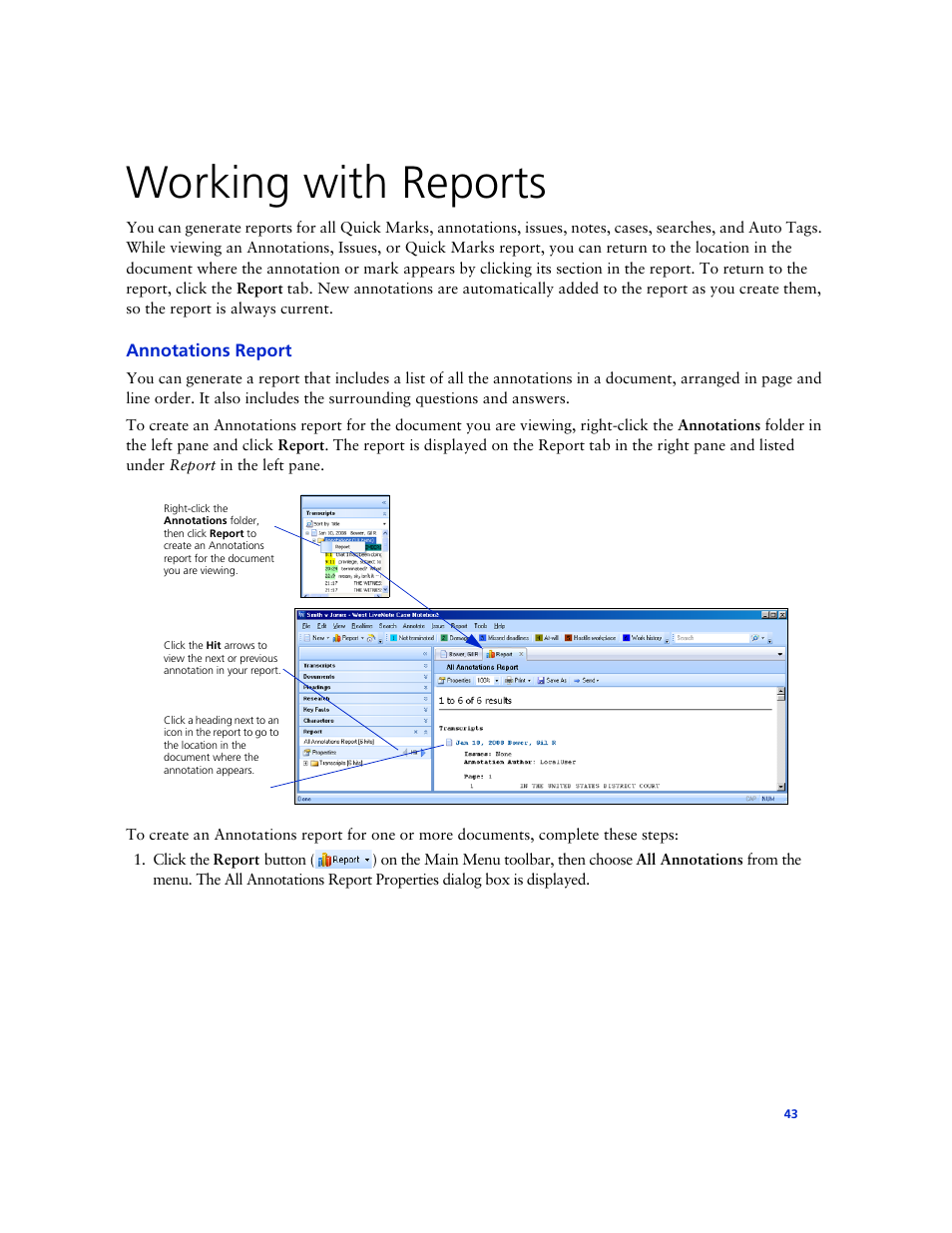 Working with reports, Annotations report | Technicolor - Thomson West Case Notebook User Manual | Page 51 / 80