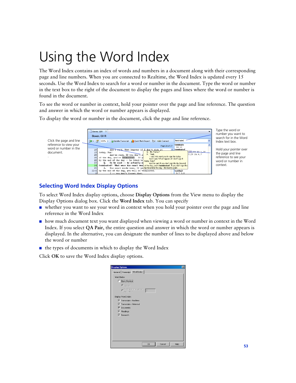 Using the word index, Selecting word index display options | Technicolor - Thomson West Case Notebook User Manual | Page 61 / 80