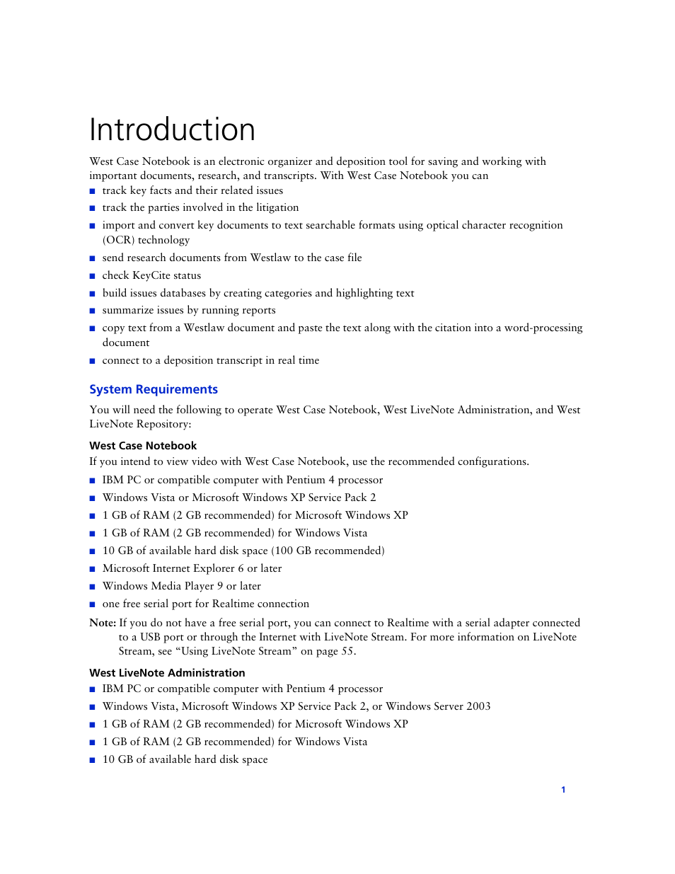 Introduction, System requirements, West case notebook | West livenote administration | Technicolor - Thomson West Case Notebook User Manual | Page 9 / 80