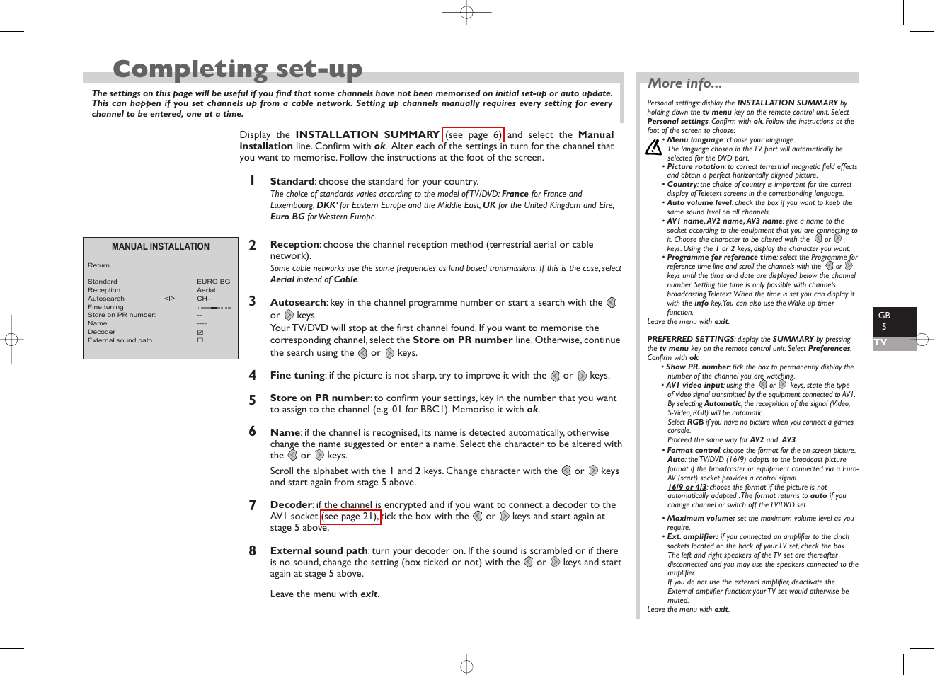 Completing set-up, More info | Technicolor - Thomson TV/DVD User Manual | Page 12 / 35