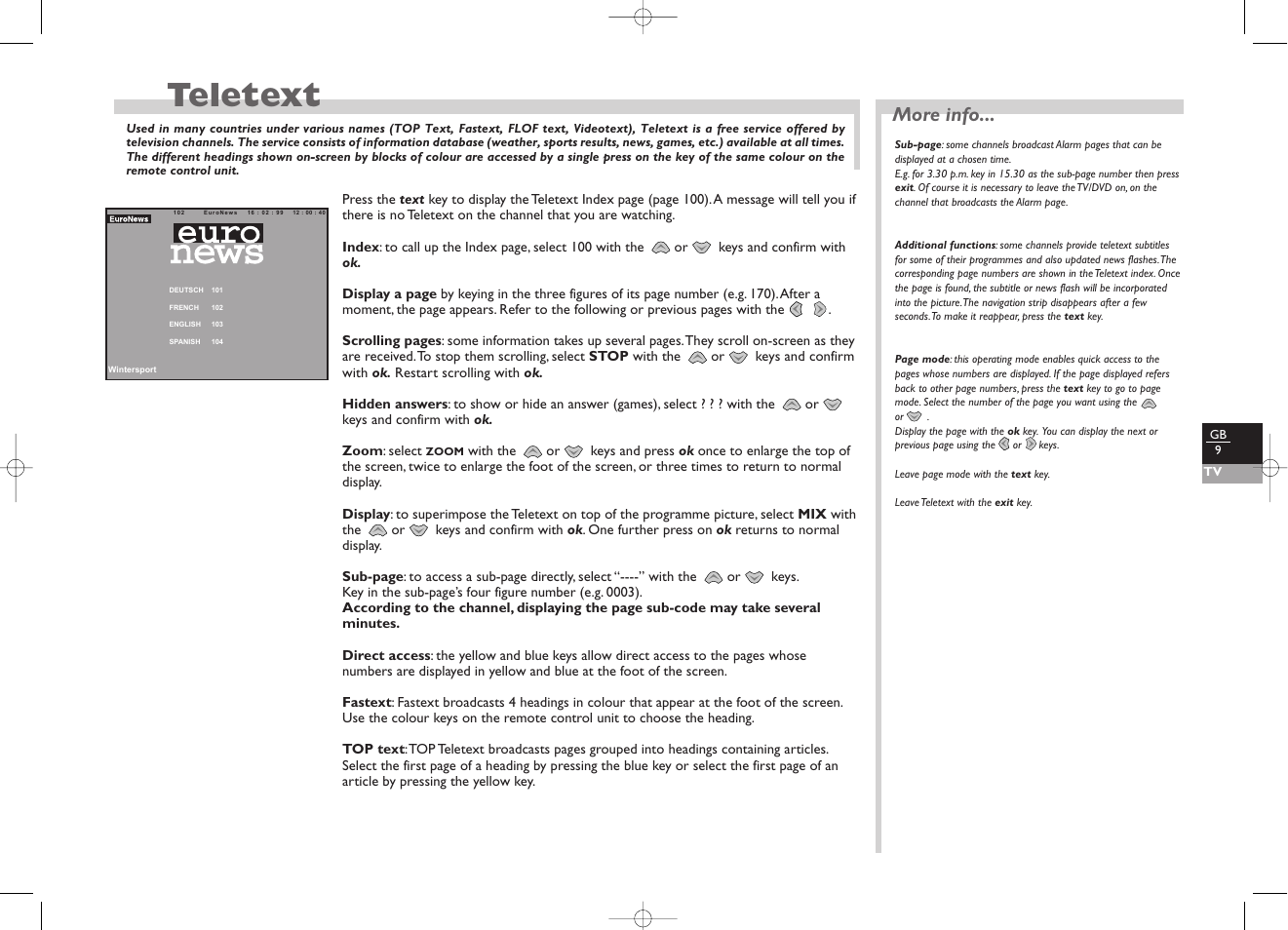 Teletext, More info | Technicolor - Thomson TV/DVD User Manual | Page 16 / 35