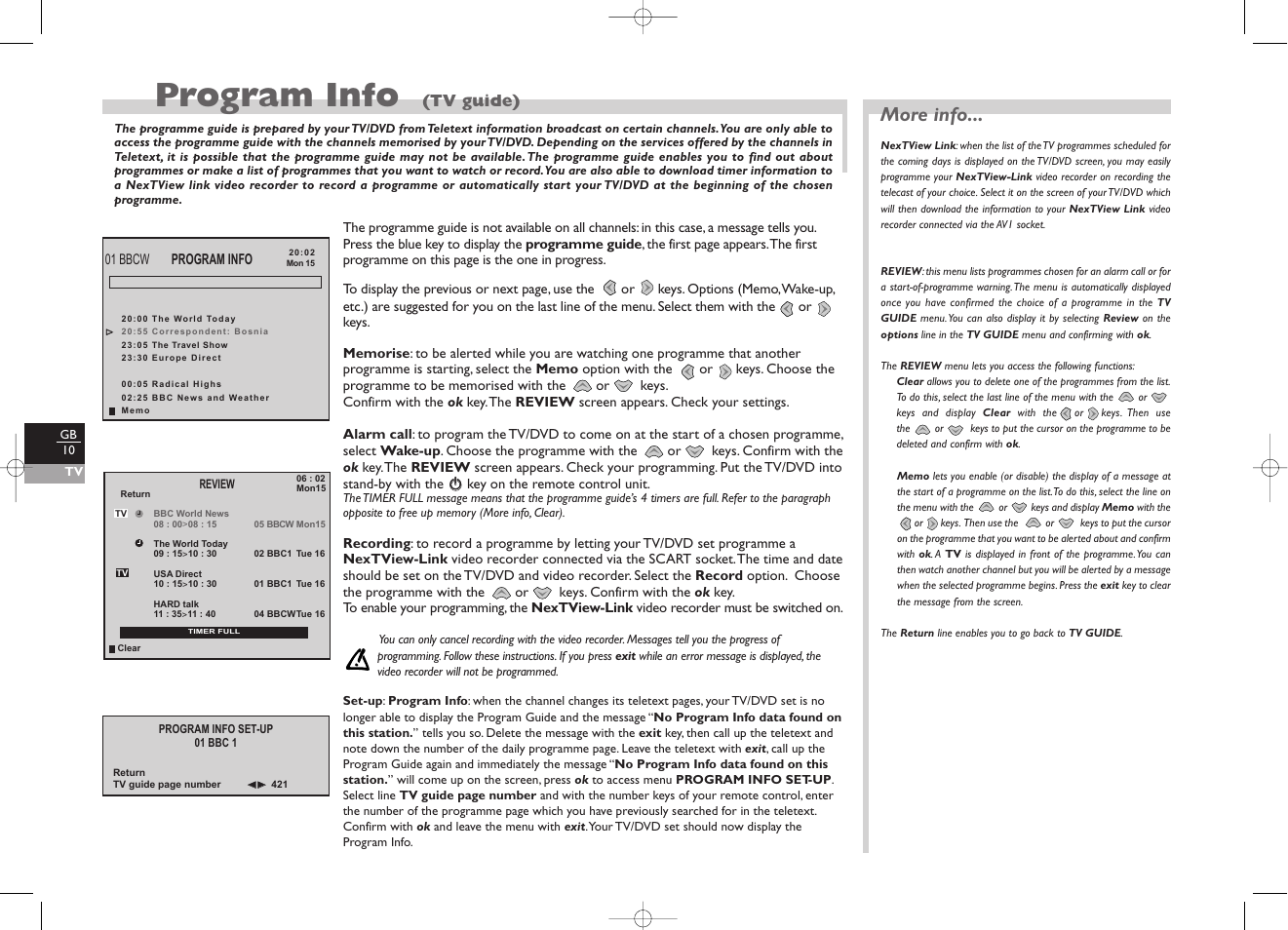 Program info (tv guide), More info, Program info | Tv guide) | Technicolor - Thomson TV/DVD User Manual | Page 17 / 35