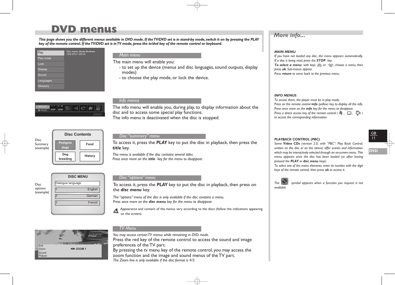 Dvd menus, More info | Technicolor - Thomson TV/DVD User Manual | Page 18 / 35