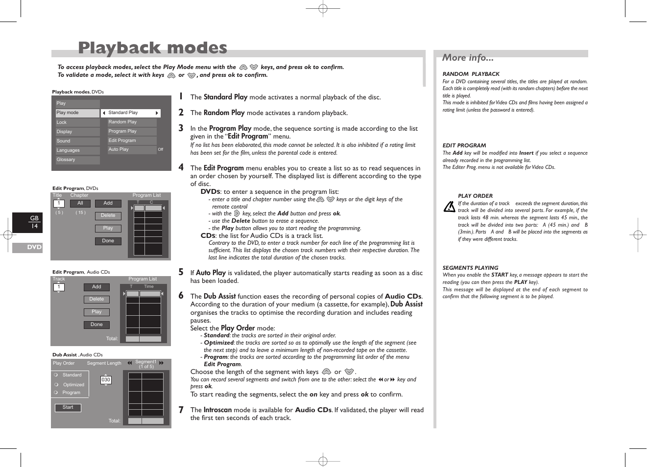 Playback modes, More info | Technicolor - Thomson TV/DVD User Manual | Page 21 / 35