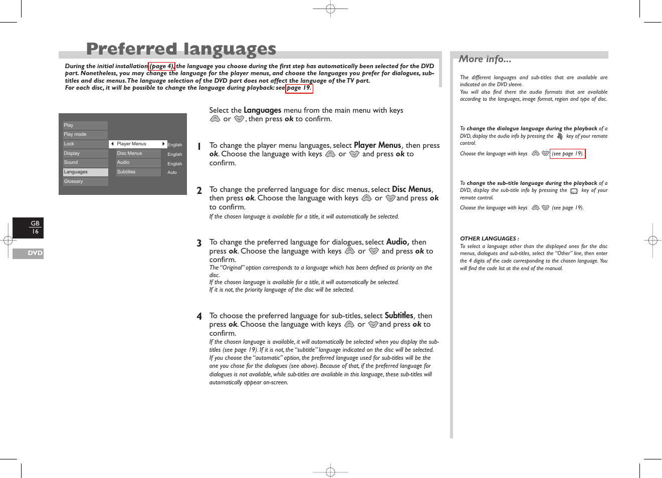 Preferred languages, More info | Technicolor - Thomson TV/DVD User Manual | Page 23 / 35