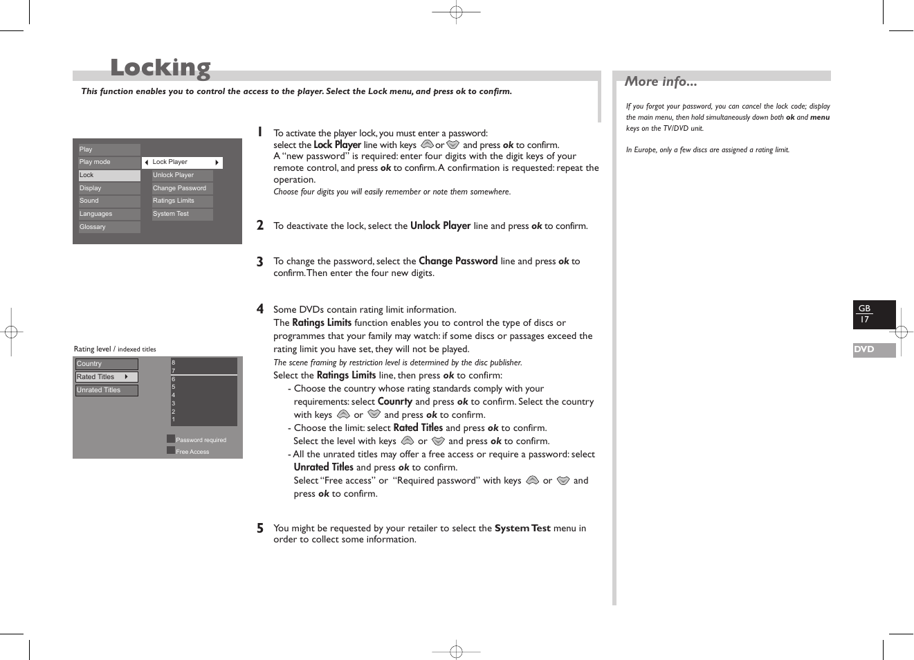 Locking, More info | Technicolor - Thomson TV/DVD User Manual | Page 24 / 35