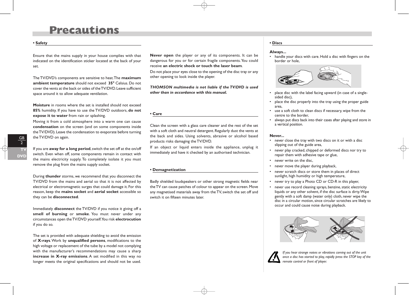 Precautions | Technicolor - Thomson TV/DVD User Manual | Page 9 / 35