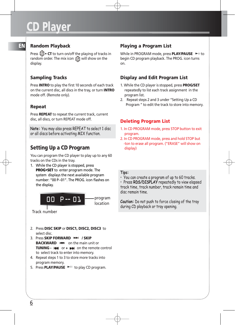 Cd player, 00 p, Setting up a cd program | Technicolor - Thomson Thomson Life CS300 User Manual | Page 10 / 16