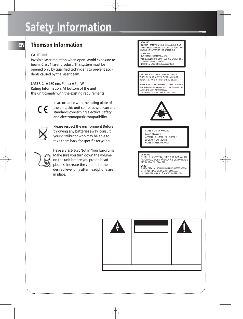 Safety information, Caution, Thomson information | Warning | Technicolor - Thomson Thomson Life CS300 User Manual | Page 4 / 16