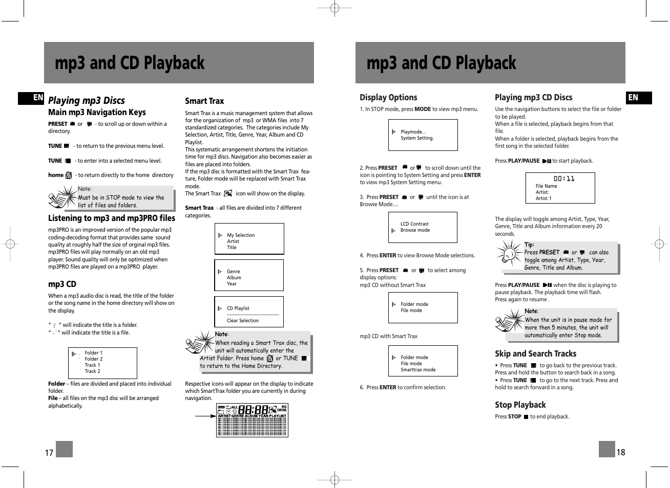 Mp3 and cd playback, Playing mp3 discs | Technicolor - Thomson TM9255 User Manual | Page 11 / 15