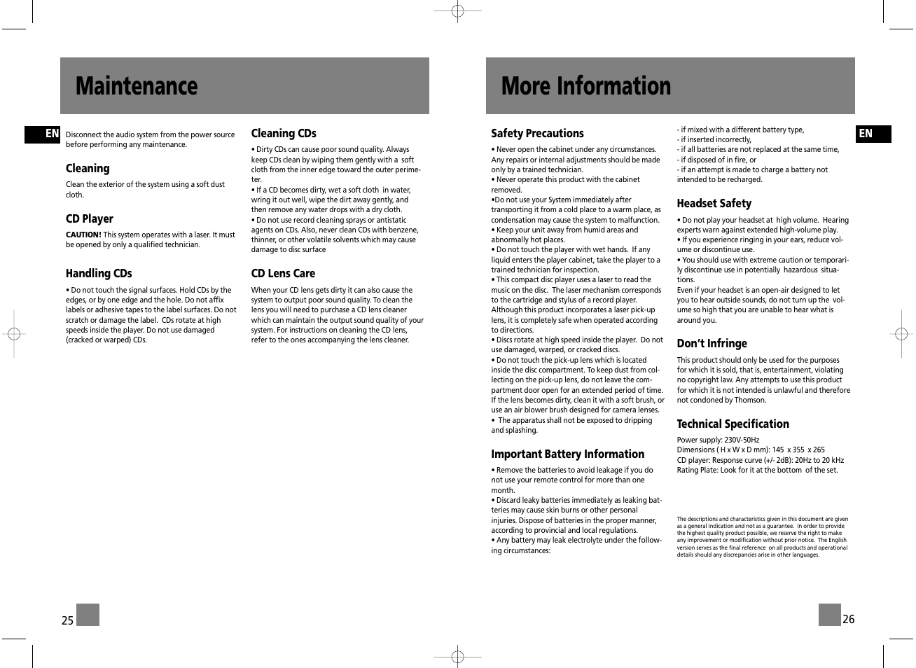 More information, Maintenance | Technicolor - Thomson TM9255 User Manual | Page 15 / 15