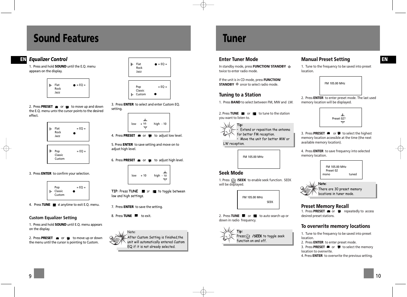 Sound features, Tuner | Technicolor - Thomson TM9255 User Manual | Page 7 / 15