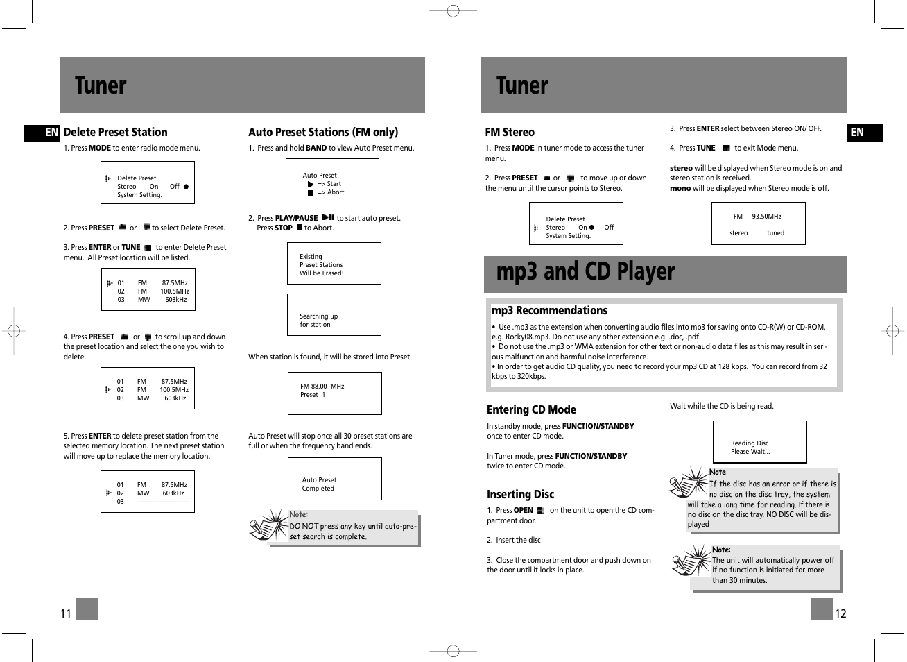 Tuner, Mp3 and cd player | Technicolor - Thomson TM9255 User Manual | Page 8 / 15