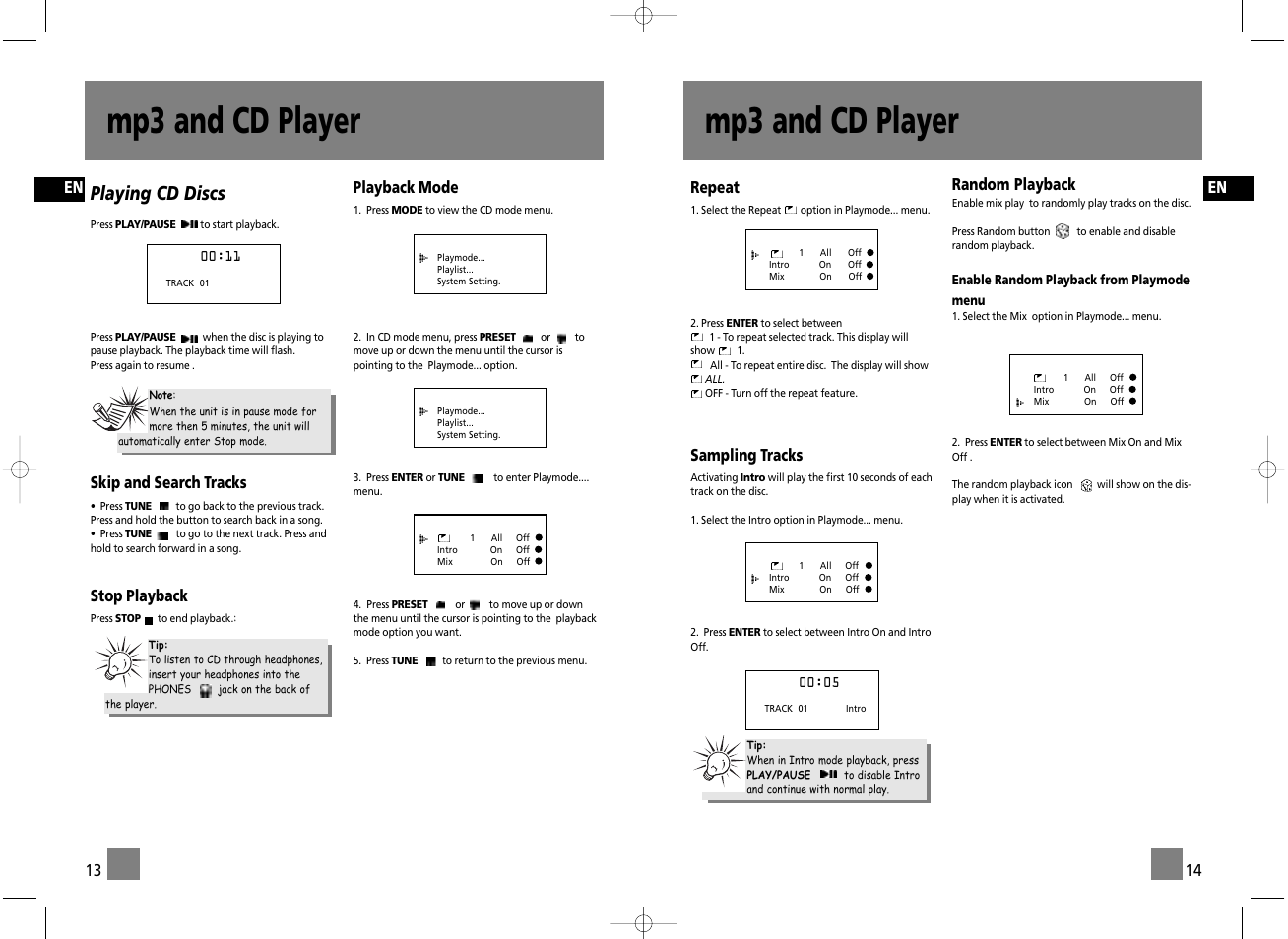 Mp3 and cd player, Playing cd discs | Technicolor - Thomson TM9255 User Manual | Page 9 / 15