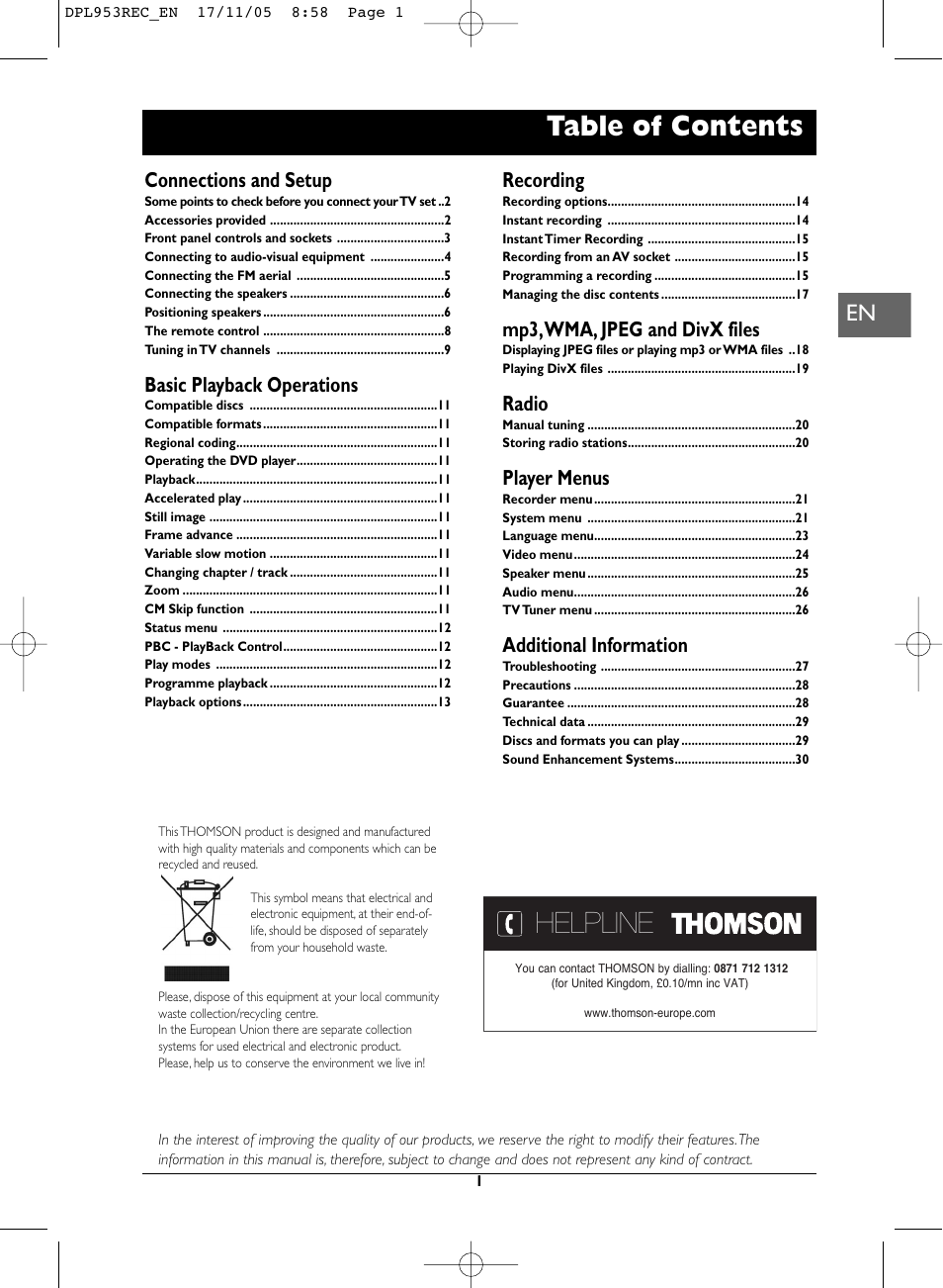 Technicolor - Thomson DPL953REC User Manual | 30 pages