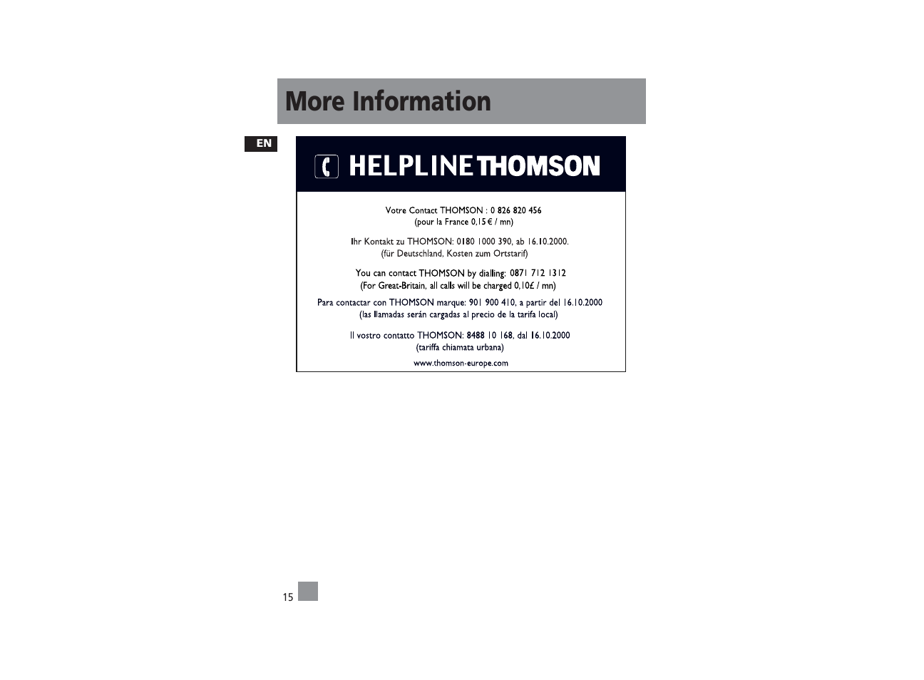 More information | Technicolor - Thomson PDP22G1K User Manual | Page 13 / 24