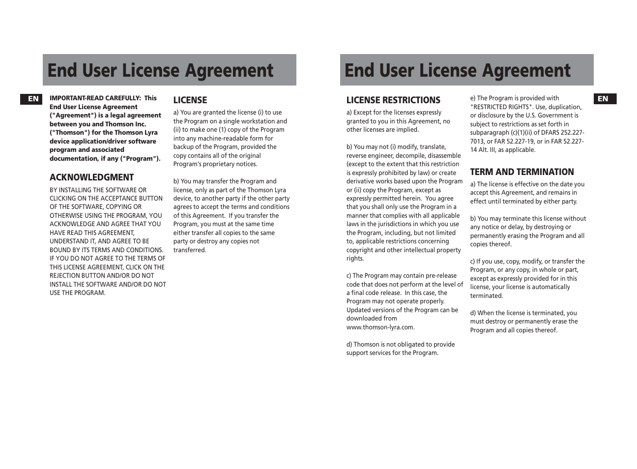 End user license agreement | Technicolor - Thomson PDP22G1K User Manual | Page 15 / 24