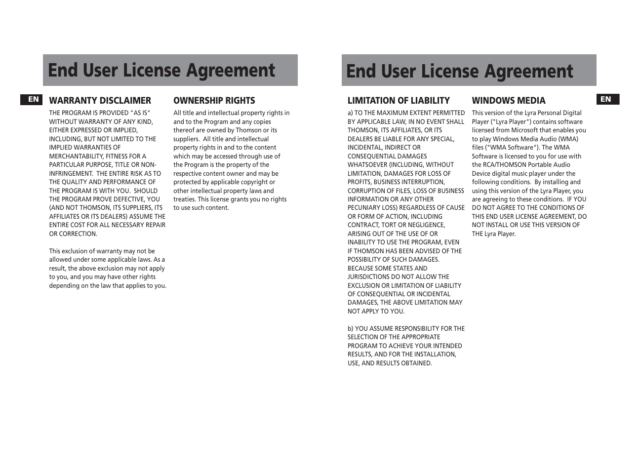 End user license agreement | Technicolor - Thomson PDP22G1K User Manual | Page 16 / 24