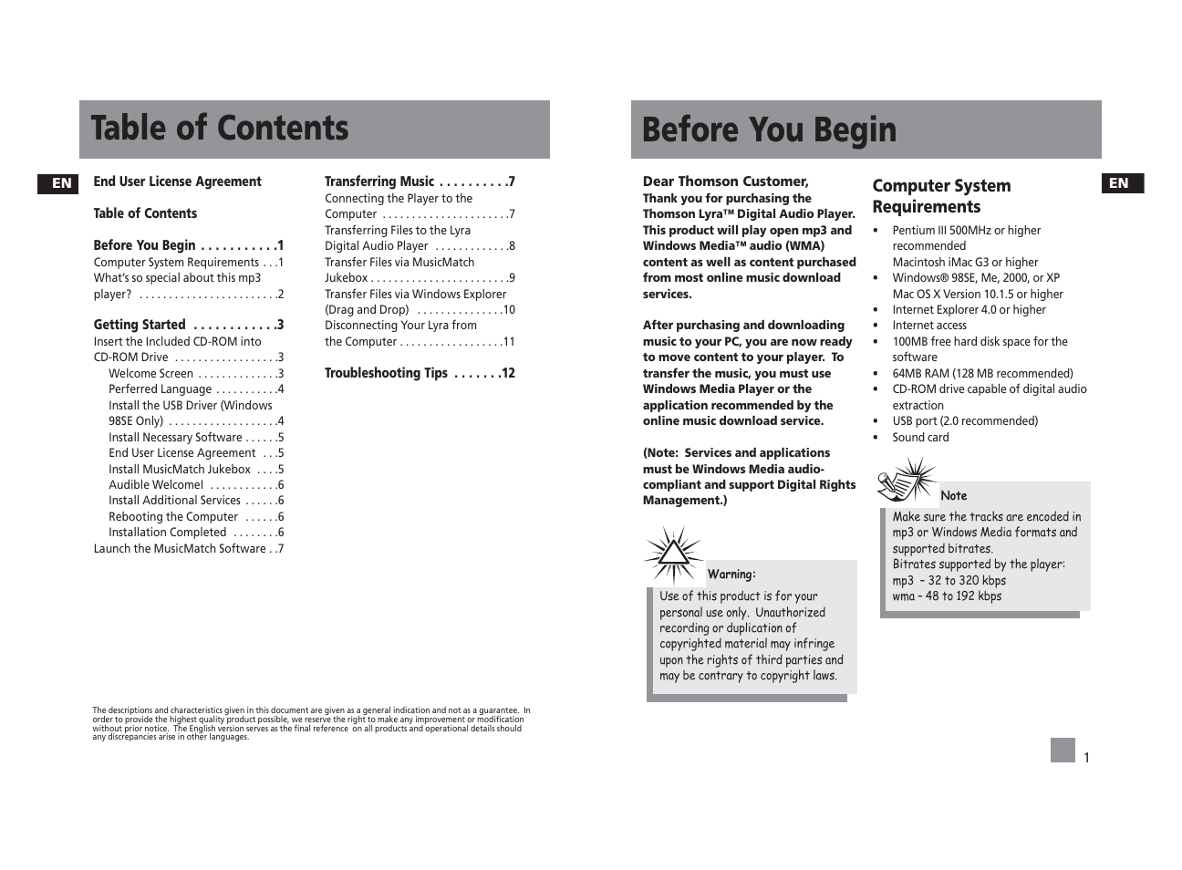 Before you begin table of contents, Computer system requirements | Technicolor - Thomson PDP22G1K User Manual | Page 18 / 24