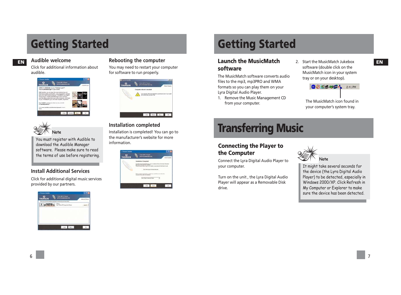 Getting started, Transferring music | Technicolor - Thomson PDP22G1K User Manual | Page 21 / 24