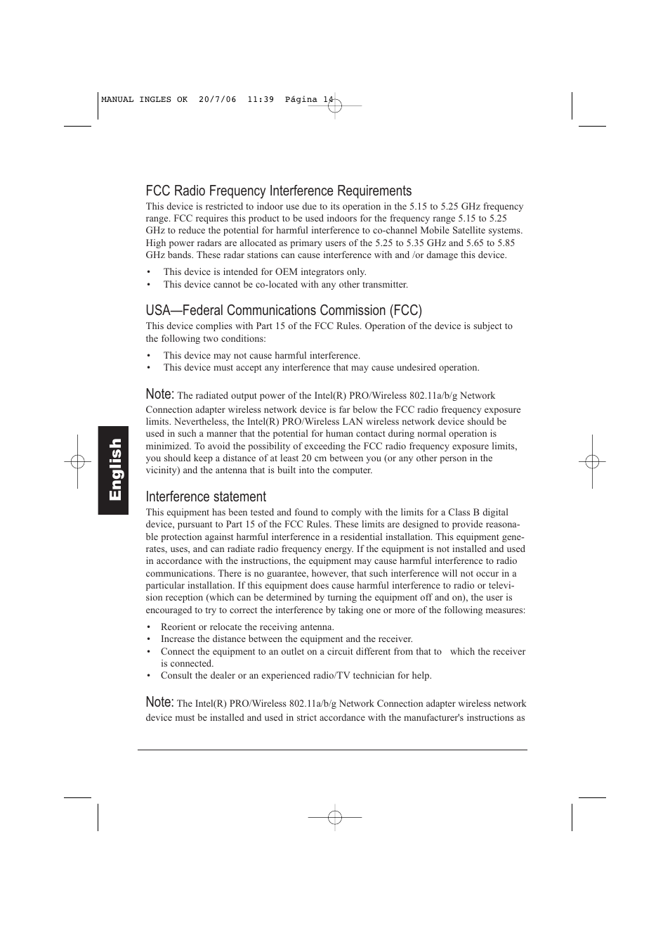 Eng lish, Fcc radio frequency interference requirements, Usa—federal communications commission (fcc) | Interference statement | Taiwan Electrical & Electronic Manufacturers N930R User Manual | Page 15 / 99