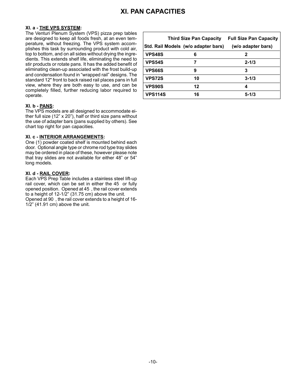 Xi. pan capacities | Traulsen VPS90S User Manual | Page 11 / 16