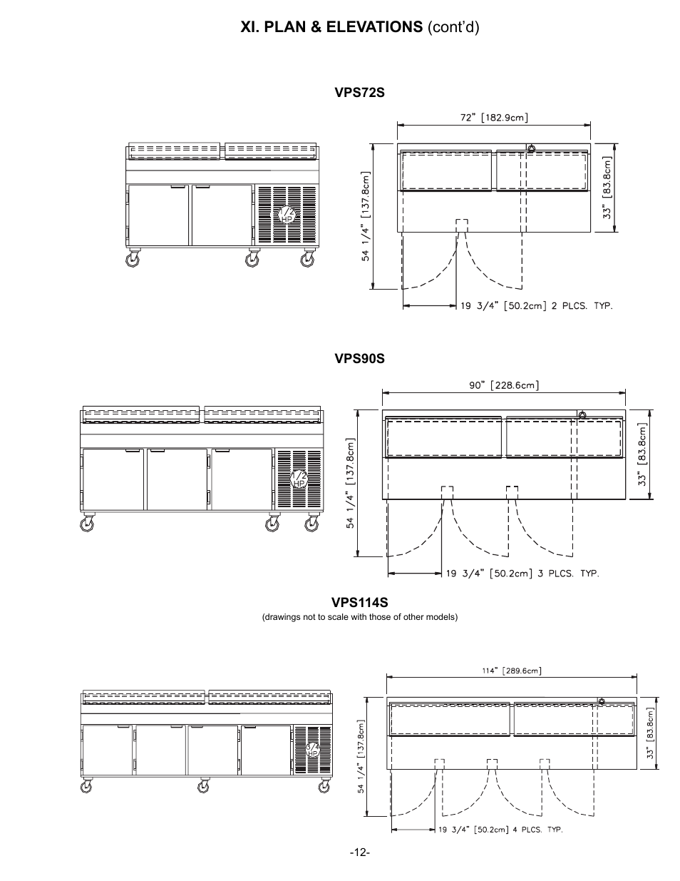 Xi. plan & elevations (cont’d) | Traulsen VPS90S User Manual | Page 13 / 16