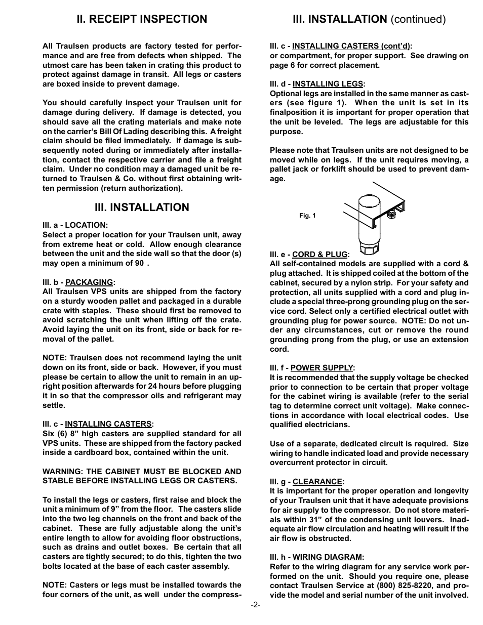 Ii. receipt inspection, Iii. installation iii. installation (continued) | Traulsen VPS90S User Manual | Page 3 / 16