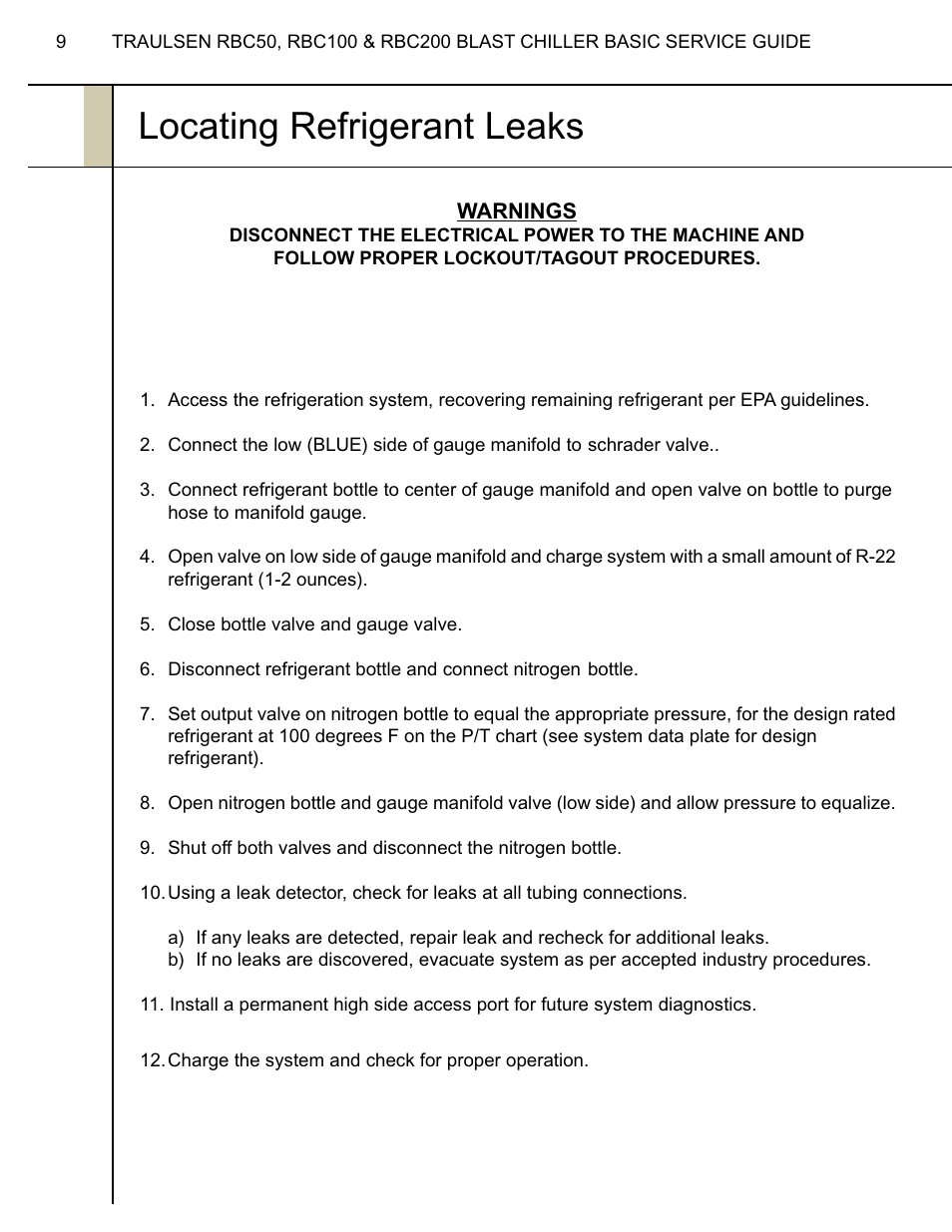 Locating refrigerant leaks | Traulsen RBC100  EN User Manual | Page 10 / 12