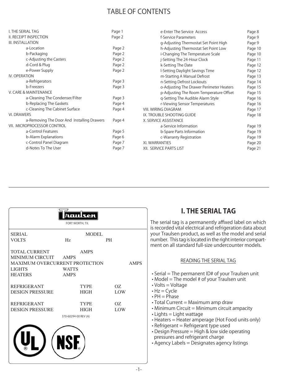 Traulsen TU044HT User Manual | Page 2 / 24