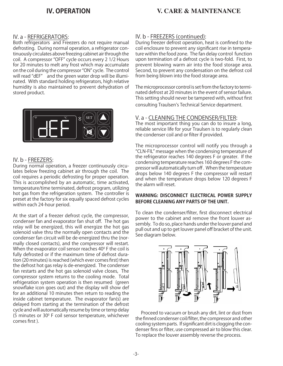 Iv. operation, V. care & maintenance | Traulsen TU044HT User Manual | Page 4 / 24