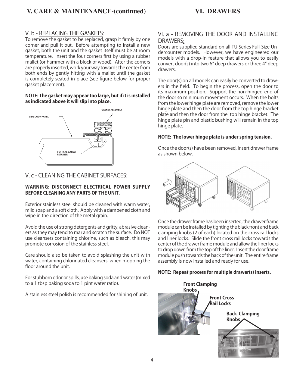 V. care & maintenance-(continued) vi. drawers | Traulsen TU044HT User Manual | Page 5 / 24