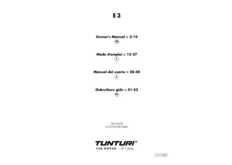 Tunturi E3 User Manual | 9 pages