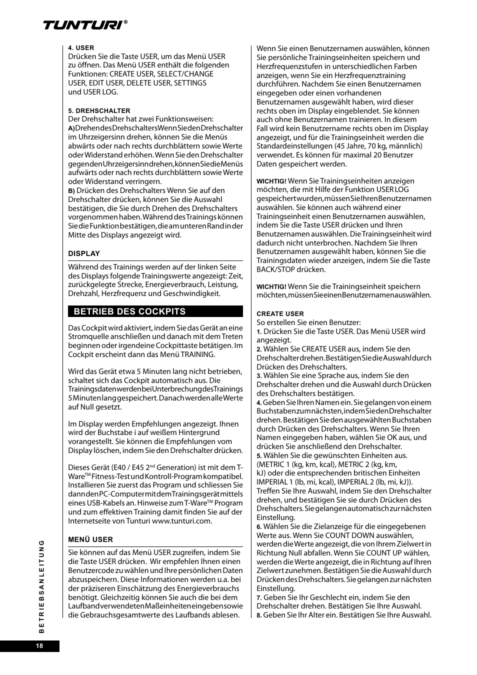 Tunturi E40 User Manual | Page 18 / 96