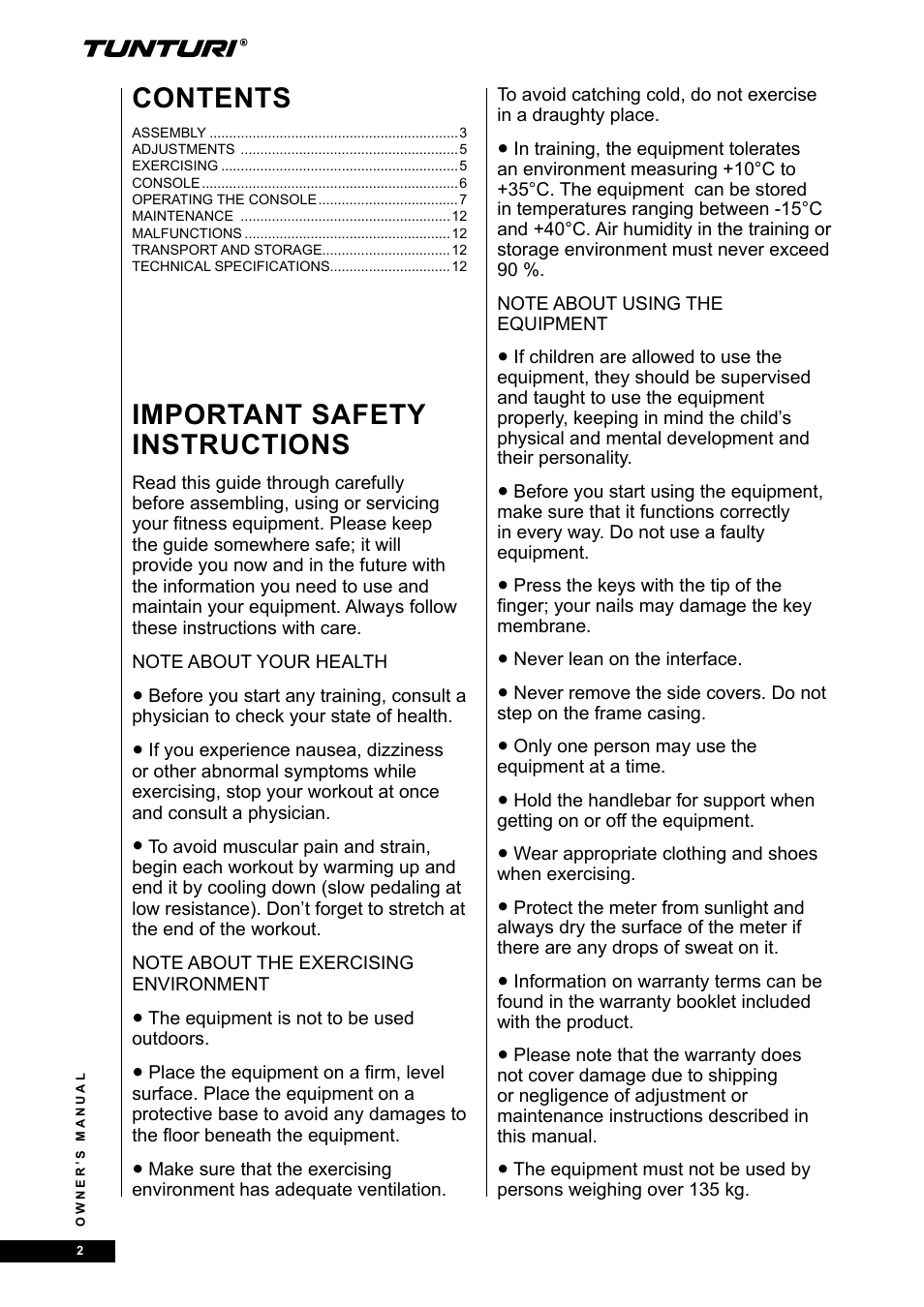 Tunturi E40 User Manual | Page 2 / 96