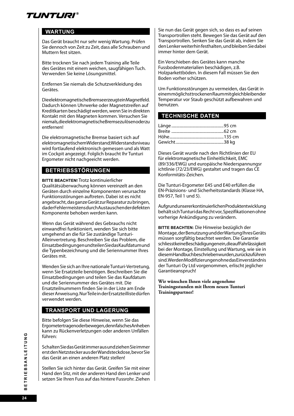 Tunturi E40 User Manual | Page 24 / 96